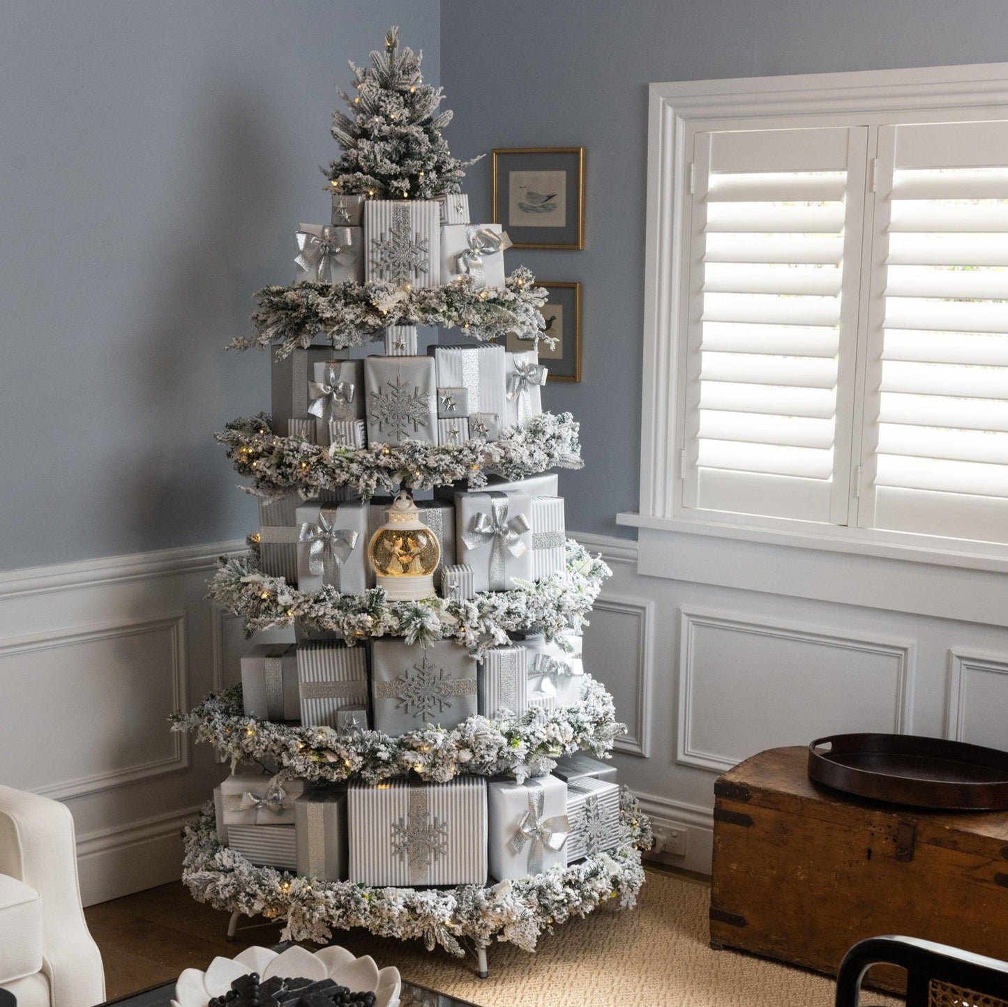 7ft Premium Multi-tiered Christmas Tree with LED Lights, Adjustable Platforms & Metal Stand