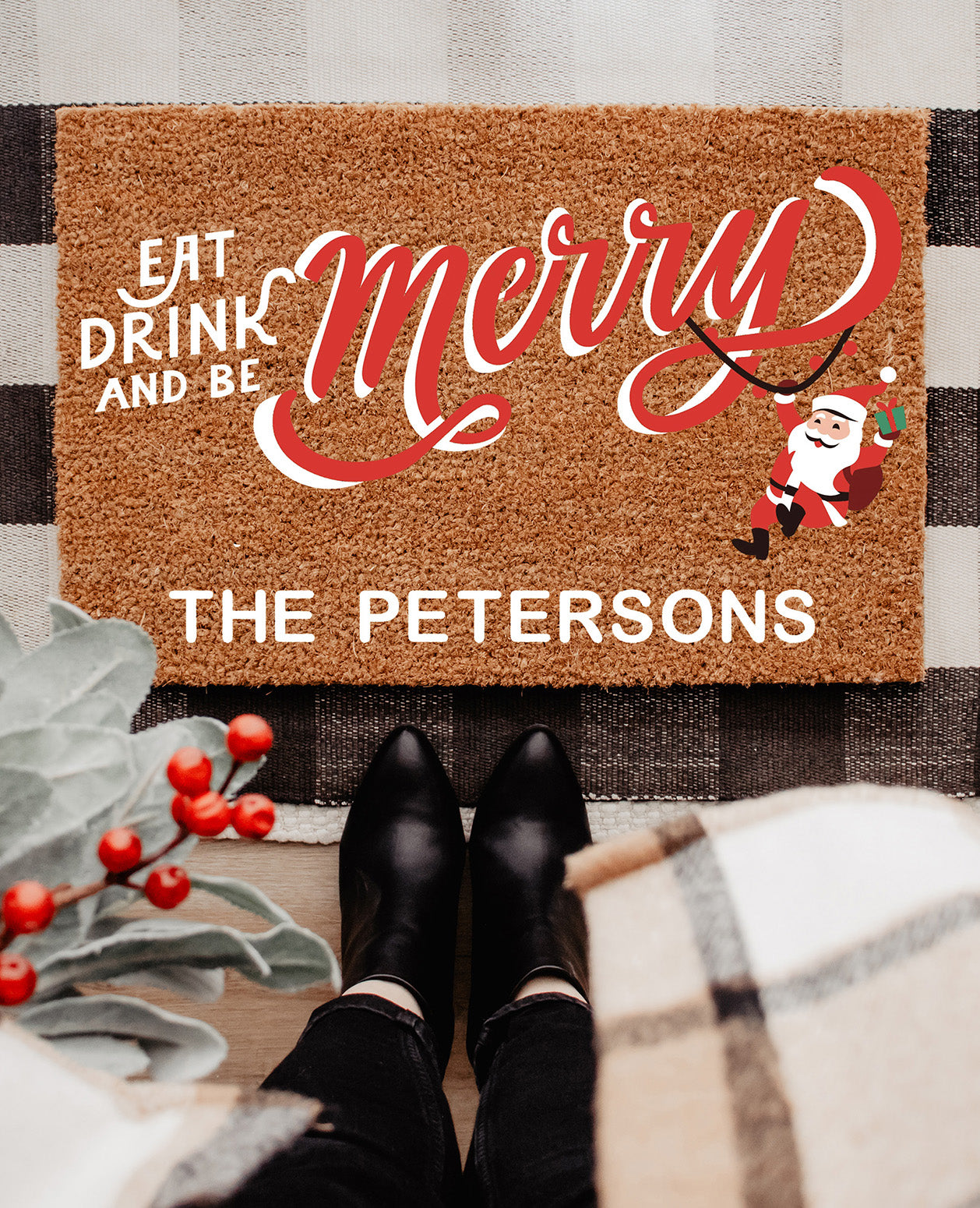 Personalized Eat, Drink & be Merry Mat (18" x 36")/(45cm x 90cm)
