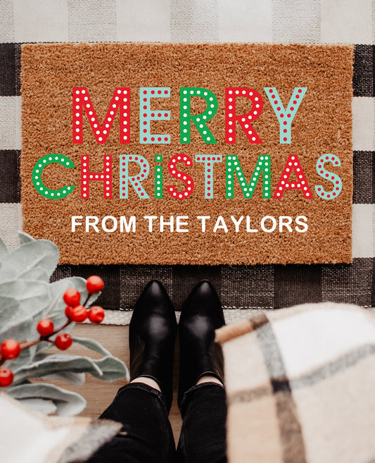 Personalized Merry Christmas Name Mat (18" x 36")/(45cm x 90cm)