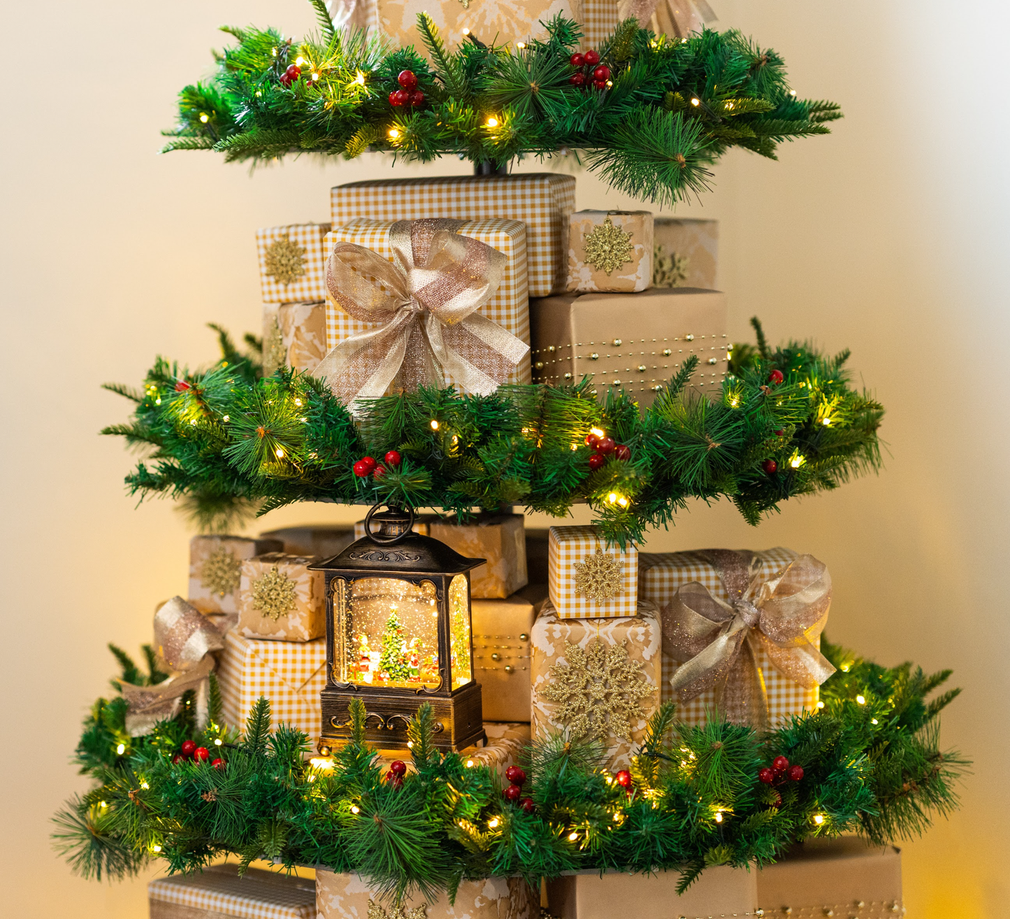7ft Premium Christmas Tree with LED Lights, Adjustable Platforms & Metal Stand